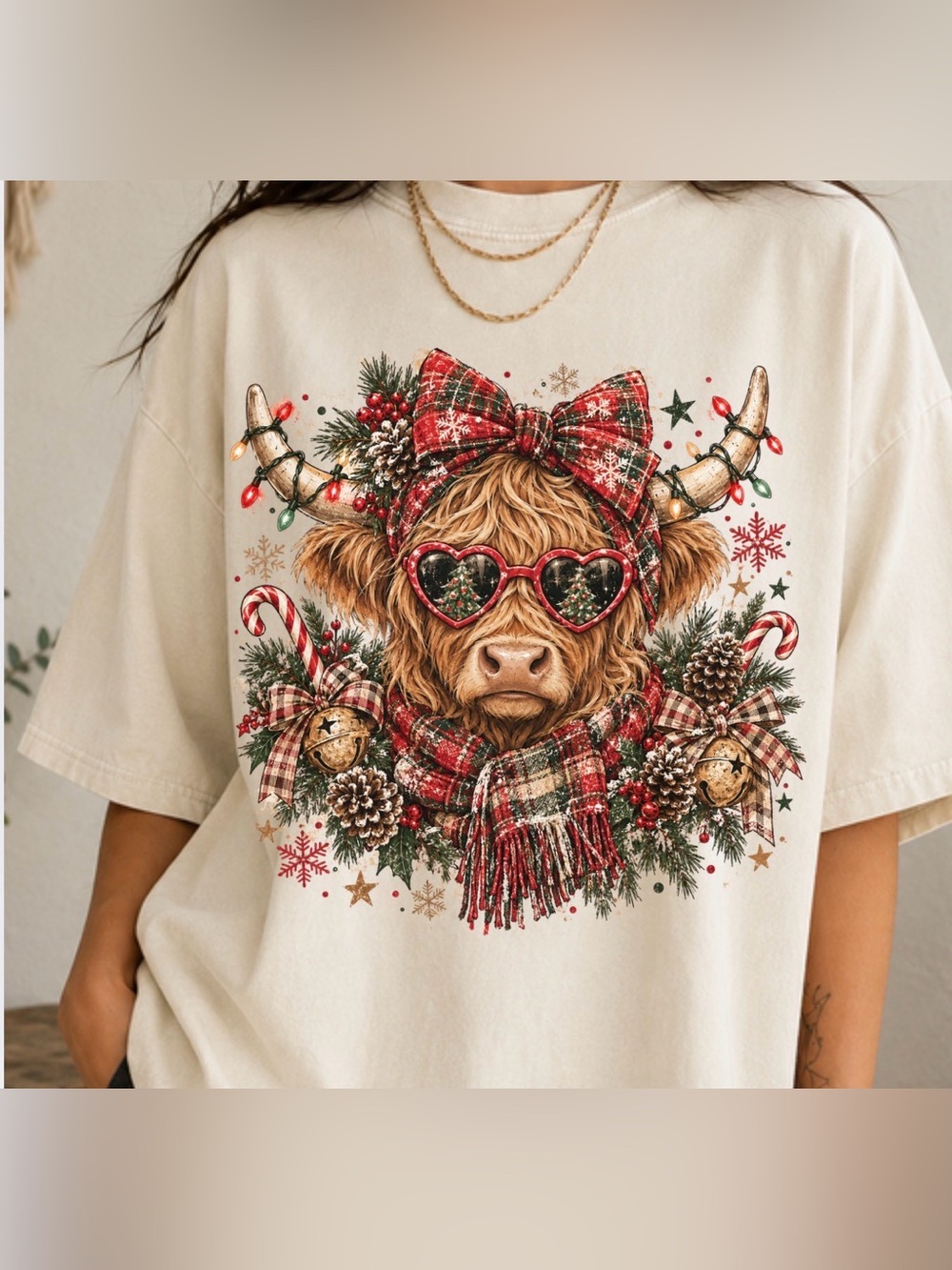 NEW Comfort Colors Higland Cow Christmas Graphic Tee, S-3X